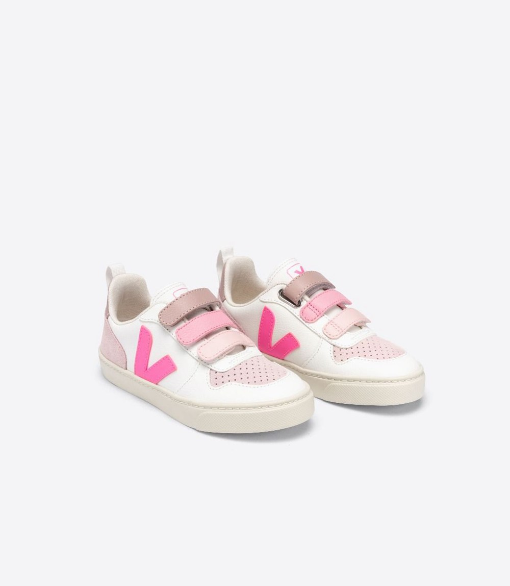 Veja Sneakers Kids - V-10 Velcro Chromefree - White/Pink - 4390MLGOU